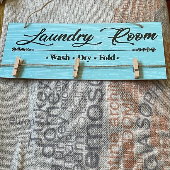 Laundry Room Blue & Black Sign With Clothespins. See pictures for measurements. - Picture 1 of 7